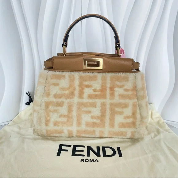 Fendi Peekaboo Shearling FF Motif Top Handle Bag - Picture 2 of 12